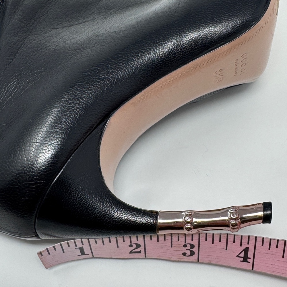 Gucci Black Goat Leather Ankle Boots with Rose Gold Metal Bamboo Heels - Picture 15 of 16